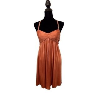 BCBG MAXAZRIA Mini Rust Empire Waist Spaghetti Strap Rhinestone Dress Size-4 EUC